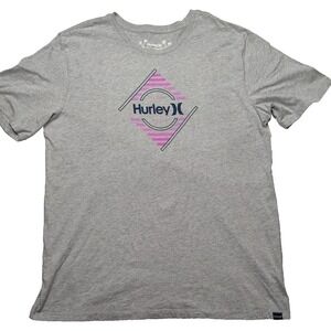 Hurley Men 2XL Heather Gray Pink Stairway Logo Cotton Blend S/S T-Shirt NEW
